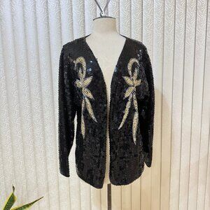 Black Sequin and Gold Beaded Handmade Evening Jacket - NWOT